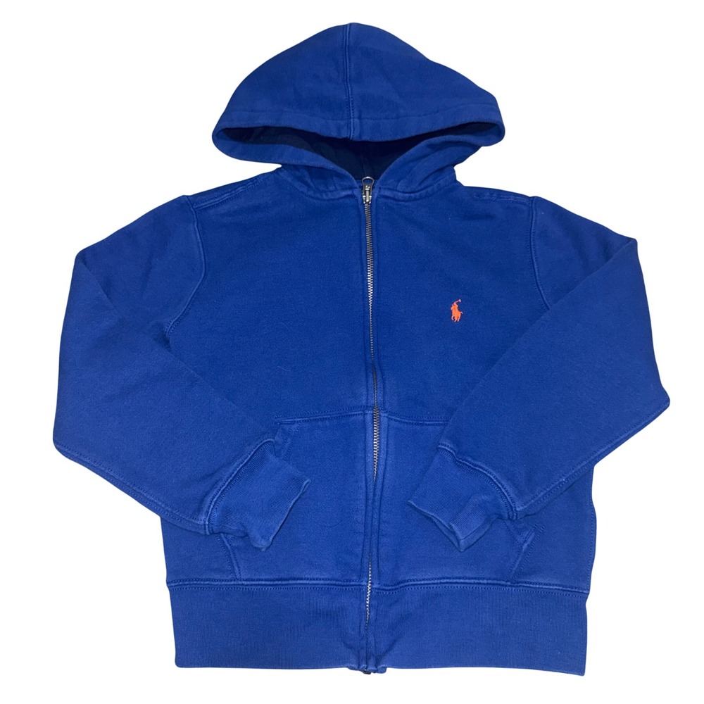 Kids Polo Ralph Lauren Casual Blue Zip Up Hoodie Orange‎ Pony Logo Size S